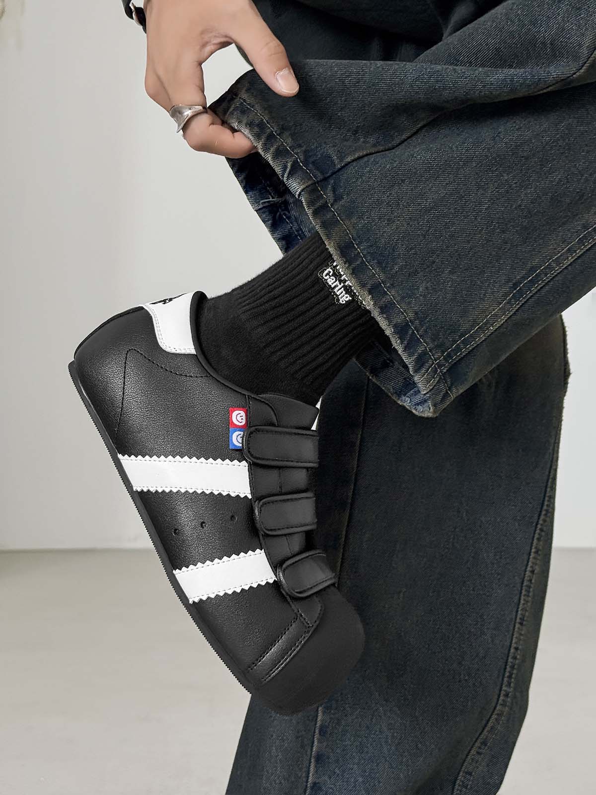 Vintage Shell Toe Velcro Strap Puffy Sneakers