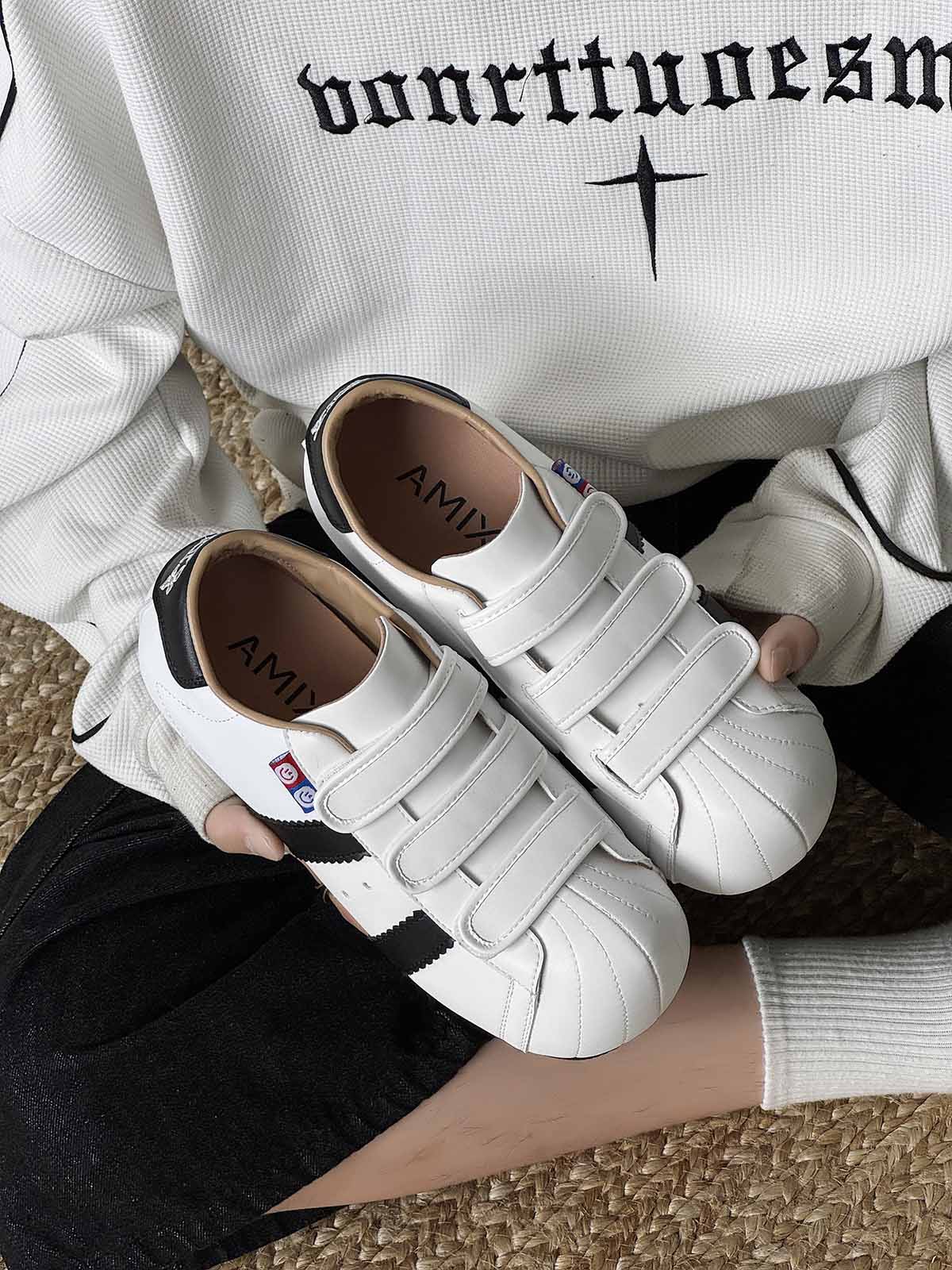 Vintage Shell Toe Velcro Strap Puffy Sneakers